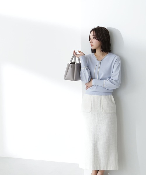 NATURAL BEAUTY BASIC（ナチュラルビューティーベーシック）の「◇アウトポケットツイードナロースカート（スカート・レディース・ブルー/オフホワイト/ネイビー・MEDIUM/SMALL）」の22枚目の写真