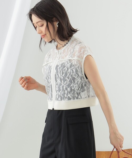 Ray BEAMS(レイビームス)の「Ray BEAMS / レース ジップ フレンチスリーブ ベスト(ベスト・レディース・ブラック/ホワイト・ONE SIZE)」の6枚目の写真