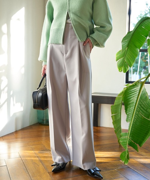 VIS（ビス）の「【洗える・防シワ】美easy裏起毛ワイドパンツ（スラックス・レディース・チャコールグレー/ライトグレー/ライトグリーン・SS/S/M）」の3枚目の写真