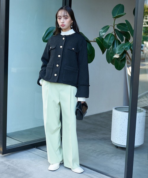 VIS（ビス）の「【洗える・防シワ】美easy裏起毛ワイドパンツ（スラックス・レディース・チャコールグレー/ライトグレー/ライトグリーン・SS/S/M）」の10枚目の写真