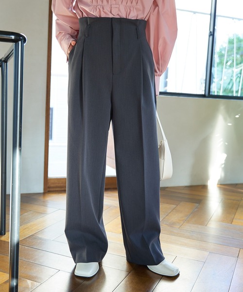 VIS（ビス）の「【洗える・防シワ】美easy裏起毛ワイドパンツ（スラックス・レディース・チャコールグレー/ライトグレー/ライトグリーン・SS/S/M）」の16枚目の写真