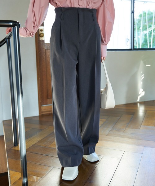 VIS（ビス）の「【洗える・防シワ】美easy裏起毛ワイドパンツ（スラックス・レディース・チャコールグレー/ライトグレー/ライトグリーン・SS/S/M）」の22枚目の写真