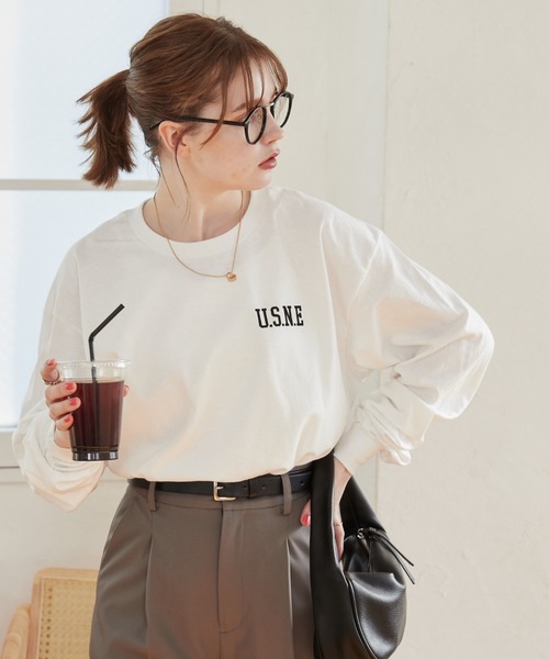 ANGIE(アンジー)の「GILDAN カレッジロゴ オーバーサイズ バックプリント ロンT(Tシャツ/カットソー・レディース・チャコールグレー/ホワイト×ブラック/ネイビー×ホワイト/アッシュグレー・LARGE/X-LARGE/MEDIUM/SMALL)」の19枚目の写真