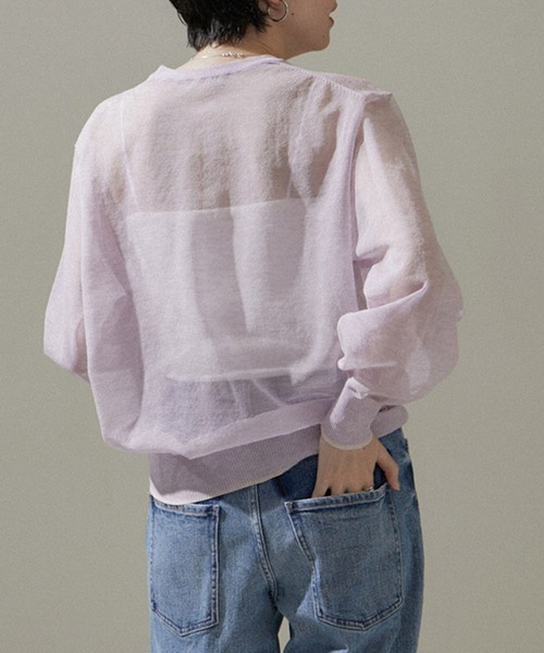 SALON adam et rope'（サロン アダム エ ロペ）の「シアークルーネックプルオーバー【洗える】（Tシャツ/カットソー・レディース・ホワイト/ラベンダー/ブラック・FREE）」の3枚目の写真