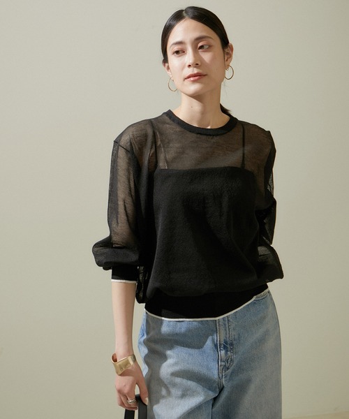 SALON adam et rope'（サロン アダム エ ロペ）の「シアークルーネックプルオーバー【洗える】（Tシャツ/カットソー・レディース・ホワイト/ラベンダー/ブラック・FREE）」の2枚目の写真