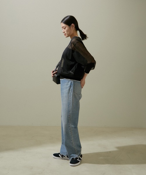 SALON adam et rope'（サロン アダム エ ロペ）の「シアークルーネックプルオーバー【洗える】（Tシャツ/カットソー・レディース・ホワイト/ラベンダー/ブラック・FREE）」の5枚目の写真