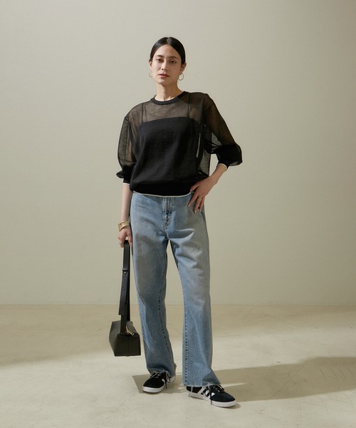 SALON adam et rope'（サロン アダム エ ロペ）の「シアークルーネックプルオーバー【洗える】（Tシャツ/カットソー・レディース・ホワイト/ラベンダー/ブラック・FREE）」の7枚目の写真