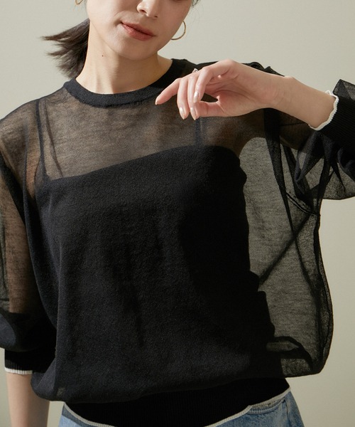 SALON adam et rope'（サロン アダム エ ロペ）の「シアークルーネックプルオーバー【洗える】（Tシャツ/カットソー・レディース・ホワイト/ラベンダー/ブラック・FREE）」の9枚目の写真