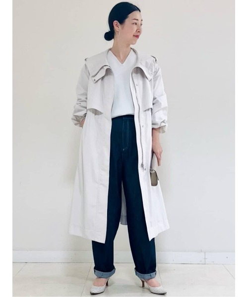 MICHEL KLEIN（ミッシェル・クラン）の「パウダリーソフトロングコート（ブルゾン・レディース・ネイビー/アイボリー・40/38）」の3枚目の写真