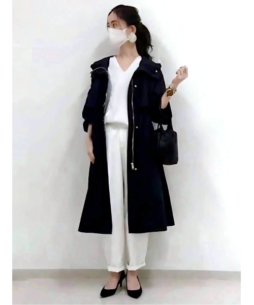 MICHEL KLEIN（ミッシェル・クラン）の「パウダリーソフトロングコート（ブルゾン・レディース・ネイビー/アイボリー・40/38）」の5枚目の写真