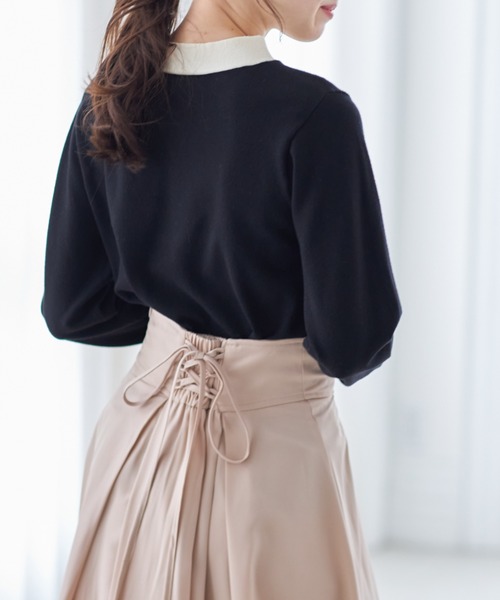 tocco closet（トッコ　クローゼット）の「配色リボンネックプルオーバー（Tシャツ/カットソー・レディース・ブラック/オフホワイト/ピンクベージュ/ブルー・M）」の12枚目の写真