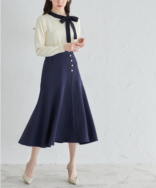 tocco closet（トッコ　クローゼット）の「配色リボンネックプルオーバー（Tシャツ/カットソー・レディース・ブラック/オフホワイト/ピンクベージュ/ブルー・M）」の5枚目の写真