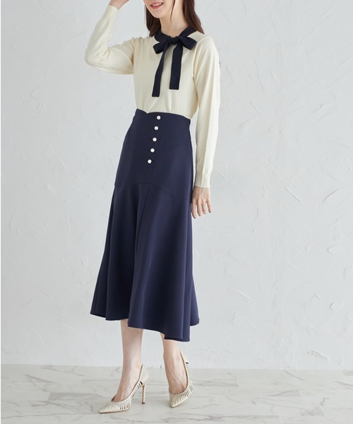 tocco closet（トッコ　クローゼット）の「配色リボンネックプルオーバー（Tシャツ/カットソー・レディース・ブラック/オフホワイト/ピンクベージュ/ブルー・M）」の6枚目の写真
