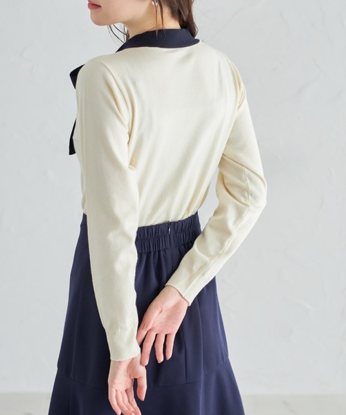 tocco closet（トッコ　クローゼット）の「配色リボンネックプルオーバー（Tシャツ/カットソー・レディース・ブラック/オフホワイト/ピンクベージュ/ブルー・M）」の9枚目の写真