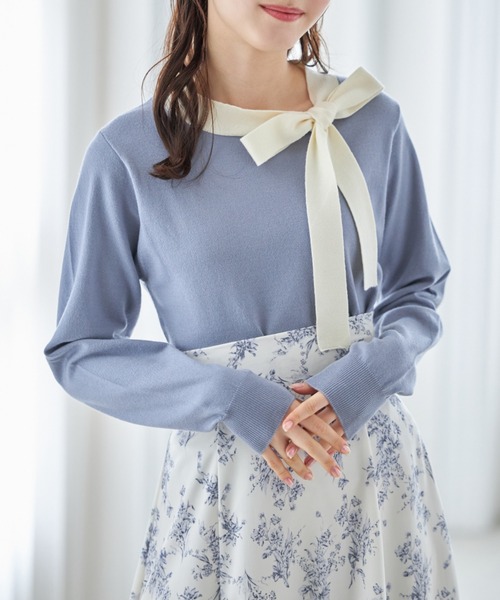 tocco closet（トッコ　クローゼット）の「配色リボンネックプルオーバー（Tシャツ/カットソー・レディース・ブラック/オフホワイト/ピンクベージュ/ブルー・M）」の17枚目の写真