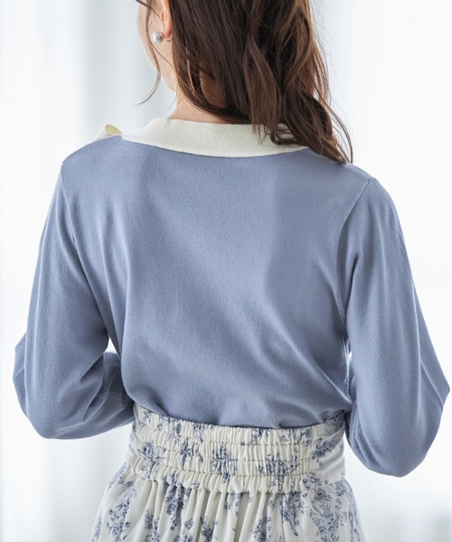 tocco closet（トッコ　クローゼット）の「配色リボンネックプルオーバー（Tシャツ/カットソー・レディース・ブラック/オフホワイト/ピンクベージュ/ブルー・M）」の14枚目の写真