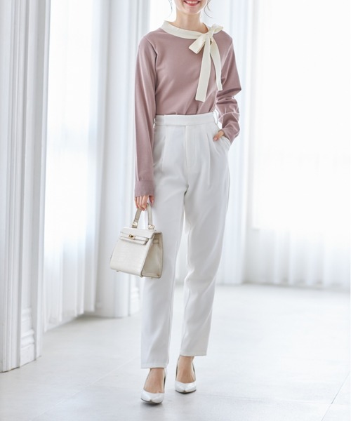 tocco closet（トッコ　クローゼット）の「配色リボンネックプルオーバー（Tシャツ/カットソー・レディース・ブラック/オフホワイト/ピンクベージュ/ブルー・M）」の15枚目の写真