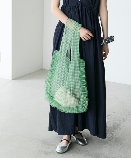 forksy.（フォルクシー）の「【forksy.】シアーギンガムチェックリバーシブルフリルトートバック（トートバッグ・レディース・ピンク/ブルー/ミント/グリーン/パープル/グレー/オレンジ/ネイビー/ライム/ブラック・FREE）」の13枚目の写真