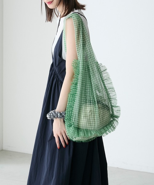 forksy.（フォルクシー）の「【forksy.】シアーギンガムチェックリバーシブルフリルトートバック（トートバッグ・レディース・ピンク/ブルー/ミント/グリーン/パープル/グレー/オレンジ/ネイビー/ライム/ブラック・FREE）」の14枚目の写真