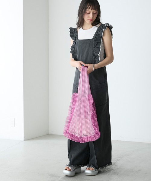 forksy.（フォルクシー）の「【forksy.】シアーギンガムチェックリバーシブルフリルトートバック（トートバッグ・レディース・ピンク/ブルー/ミント/グリーン/パープル/グレー/オレンジ/ネイビー/ライム/ブラック・FREE）」の22枚目の写真