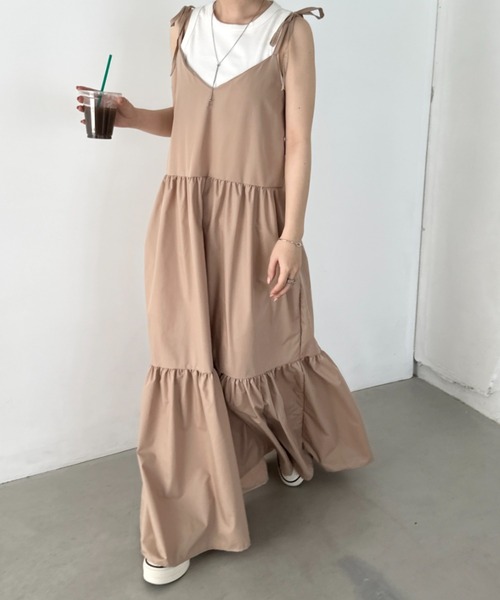 セール】ショルダーリボンティアードロングワンピース（ワンピース  