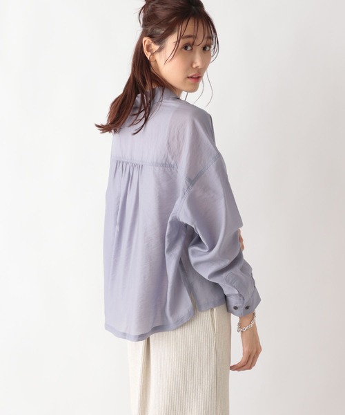 GLOBAL WORK(グローバルワーク)の「シアークロップドシャツ長袖/987181(シャツ/ブラウス・レディース・アイボリー/カーキ/ネイビー/インディゴブルー/ラベンダー/オレンジ・FREE)」の6枚目の写真
