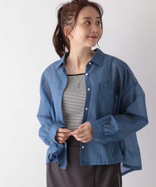 GLOBAL WORK(グローバルワーク)の「シアークロップドシャツ長袖/987181(シャツ/ブラウス・レディース・アイボリー/カーキ/ネイビー/インディゴブルー/ラベンダー/オレンジ・FREE)」の5枚目の写真