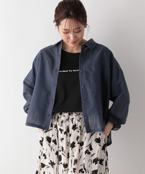 GLOBAL WORK(グローバルワーク)の「シアークロップドシャツ長袖/987181(シャツ/ブラウス・レディース・アイボリー/カーキ/ネイビー/インディゴブルー/ラベンダー/オレンジ・FREE)」の12枚目の写真