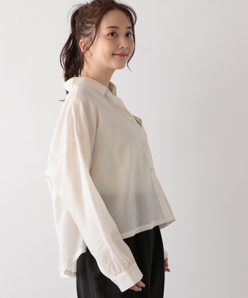 GLOBAL WORK(グローバルワーク)の「シアークロップドシャツ長袖/987181(シャツ/ブラウス・レディース・アイボリー/カーキ/ネイビー/インディゴブルー/ラベンダー/オレンジ・FREE)」の18枚目の写真