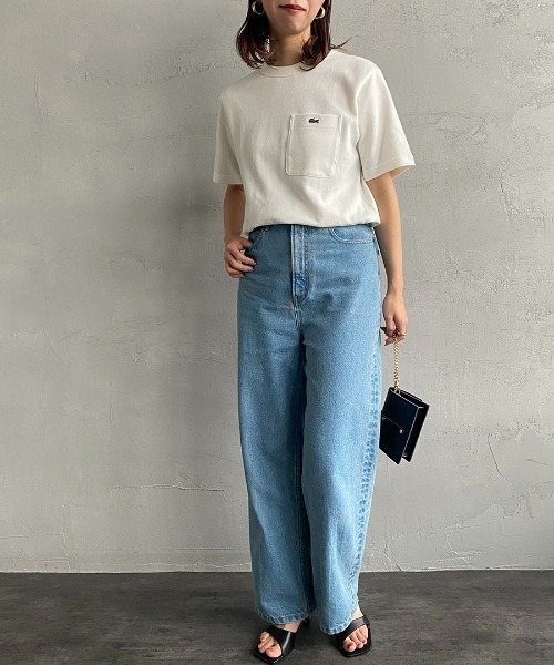 LACOSTE（ラコステ）の「[LACOSTE/ラコステ] ワンポイントロゴ 鹿の子ポケットTシャツ（Tシャツ/カットソー・レディース・ネイビー/ホワイト/ブラック・3/4/5/2）」の4枚目の写真