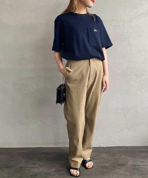 LACOSTE（ラコステ）の「[LACOSTE/ラコステ] ワンポイントロゴ 鹿の子ポケットTシャツ（Tシャツ/カットソー・レディース・ネイビー/ホワイト/ブラック・3/4/5/2）」の9枚目の写真