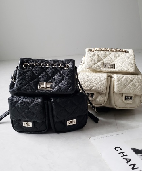 me+em select(ミームセレクト)の「【 2color 】キルティングチェーンショルダーミニリュック / quilting chain shoulder mini backpack(バックパック/リュック・レディース・ブラック/アイボリー・FREE)」の5枚目の写真