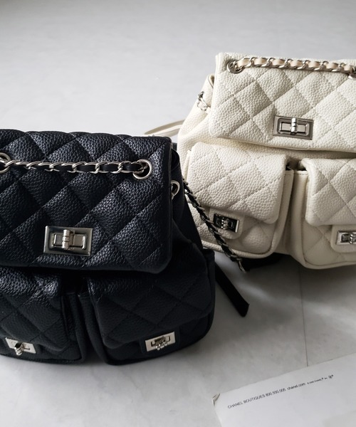 me+em select(ミームセレクト)の「【 2color 】キルティングチェーンショルダーミニリュック / quilting chain shoulder mini backpack(バックパック/リュック・レディース・ブラック/アイボリー・FREE)」の7枚目の写真