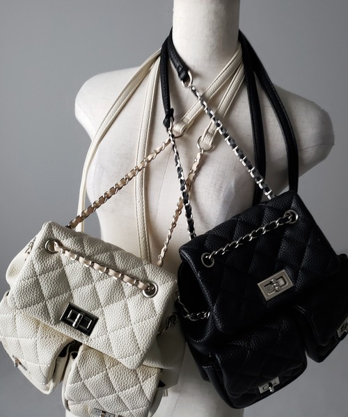me+em select(ミームセレクト)の「【 2color 】キルティングチェーンショルダーミニリュック / quilting chain shoulder mini backpack(バックパック/リュック・レディース・ブラック/アイボリー・FREE)」の8枚目の写真