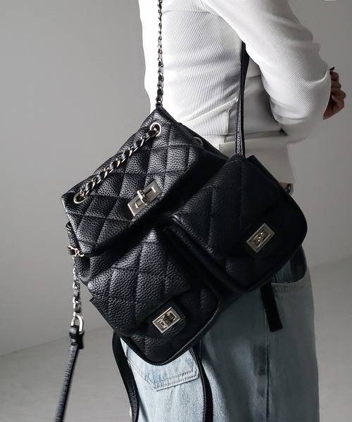 me+em select(ミームセレクト)の「【 2color 】キルティングチェーンショルダーミニリュック / quilting chain shoulder mini backpack(バックパック/リュック・レディース・ブラック/アイボリー・FREE)」の21枚目の写真