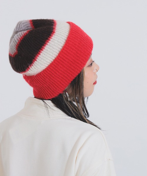 Ray BEAMS(レイビームス)の「マルチ ボーダー ワッチキャップ(ニットキャップ/ビーニー・レディース・チャコールグレー/レッド・ONE SIZE)」の1枚目の写真