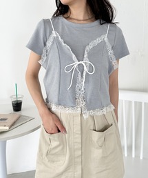 CLEA | 【2点SET】リボンレースビスチェレイヤード半袖トップス(Tシャツ/カットソー)
