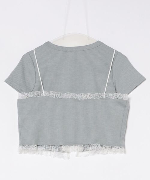 CLEA（クレア）の「【2点SET】リボンレースビスチェレイヤード半袖トップス（Tシャツ/カットソー・レディース・ホワイト/アイボリー/グレー・FREE）」の7枚目の写真