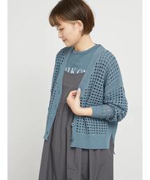 メッシュ編みVネックニットカーディガン