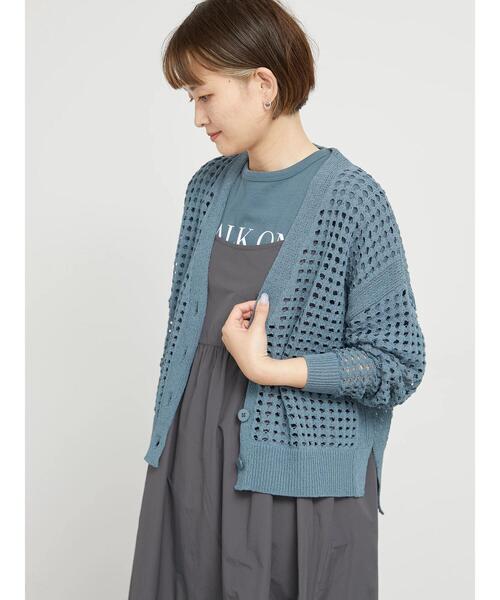 sm2rhythm(サマンサモスモスリズム)の「メッシュ編みVネックニットカーディガン(カーディガン/ボレロ・レディース・ブルー/シルバーグレー/ベージュ・F)」の4枚目の写真