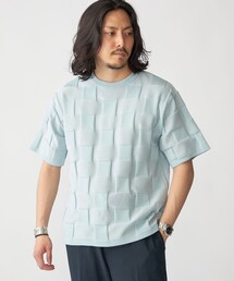 SHIPS:〈手洗い可能〉Amossa(R) シャンティ ブロック リンクス編み ニット Tシャツ