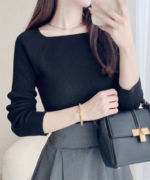 mily bilet（ミウィビレット）の「【mily bilet】計算されたネックラインで、デコルテ美人。スクエアネックリブニットプルオーバー（ニット/セーター）」