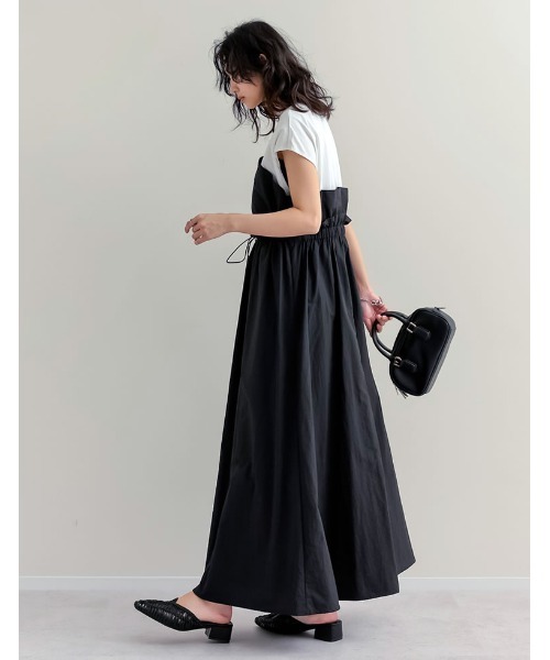 Re:EDIT（リエディ）の「[夏の体型カバーに◎][低身長/高身長サイズ有]フレンチスリーブカットソー切り替えドロストフレアドッキングワンピース（ワンピース・レディース・ホワイト×ブラック/ブラック×ブラック/ブラック系その他・SHORT/MEDIUM/TALL/LARGE）」の9枚目の写真