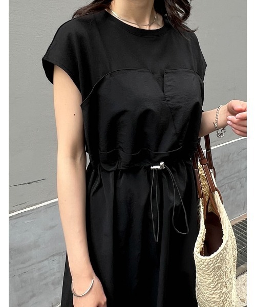 Re:EDIT（リエディ）の「[夏の体型カバーに◎][低身長/高身長サイズ有]フレンチスリーブカットソー切り替えドロストフレアドッキングワンピース（ワンピース・レディース・ホワイト×ブラック/ブラック×ブラック/ブラック系その他・SHORT/MEDIUM/TALL/LARGE）」の22枚目の写真