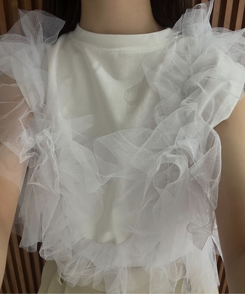 I_am(アイアム)の「volume tulle docking pullover / ボリュームチュールドッキングプルオーバー(Tシャツ/カットソー・レディース・ホワイト系その他/ブラック・FREE)」の6枚目の写真