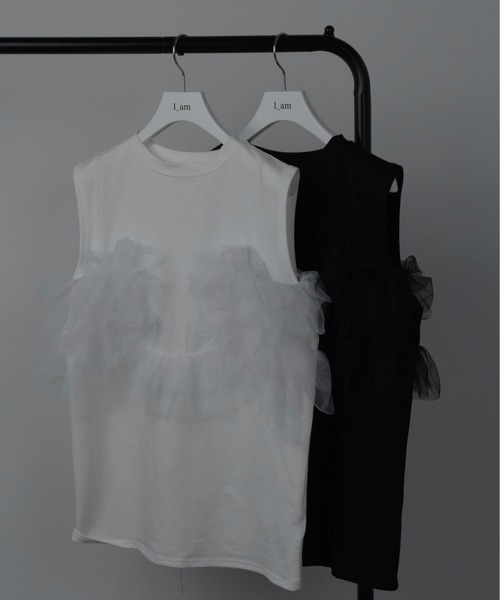 I_am(アイアム)の「volume tulle docking pullover / ボリュームチュールドッキングプルオーバー(Tシャツ/カットソー・レディース・ホワイト系その他/ブラック・FREE)」の9枚目の写真