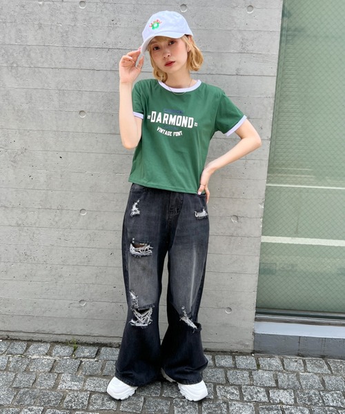SOLLON.(ソルロン)の「ロゴプリントリンガーTシャツ(Tシャツ/カットソー・レディース・グリーン/グレー/ホワイト/ブラック・M)」の6枚目の写真