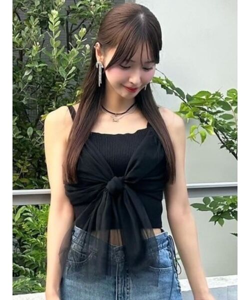 EATME（イートミー）の「チュールリボンビスチェ（キャミソール・レディース・ブラック/ピンク/アイボリー/ブルー・FREE）」の3枚目の写真