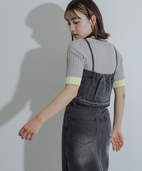 SENSE OF PLACE by URBAN RESEARCH(センスオブプレイスバイアーバンリサーチ)の「クロップドデニムビスチェ(キャミソール・レディース・ライトインディゴブルー/ブラック・ONE)」の3枚目の写真