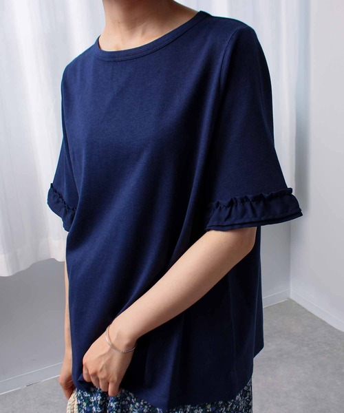 leswel（レスウェル）の「【L～5L 大きいサイズ】フリル スリーブ プルオーバー（Tシャツ/カットソー・レディース・グリーン/ブラウン/ネイビー・LL/3L/4L/5L/L）」の3枚目の写真
